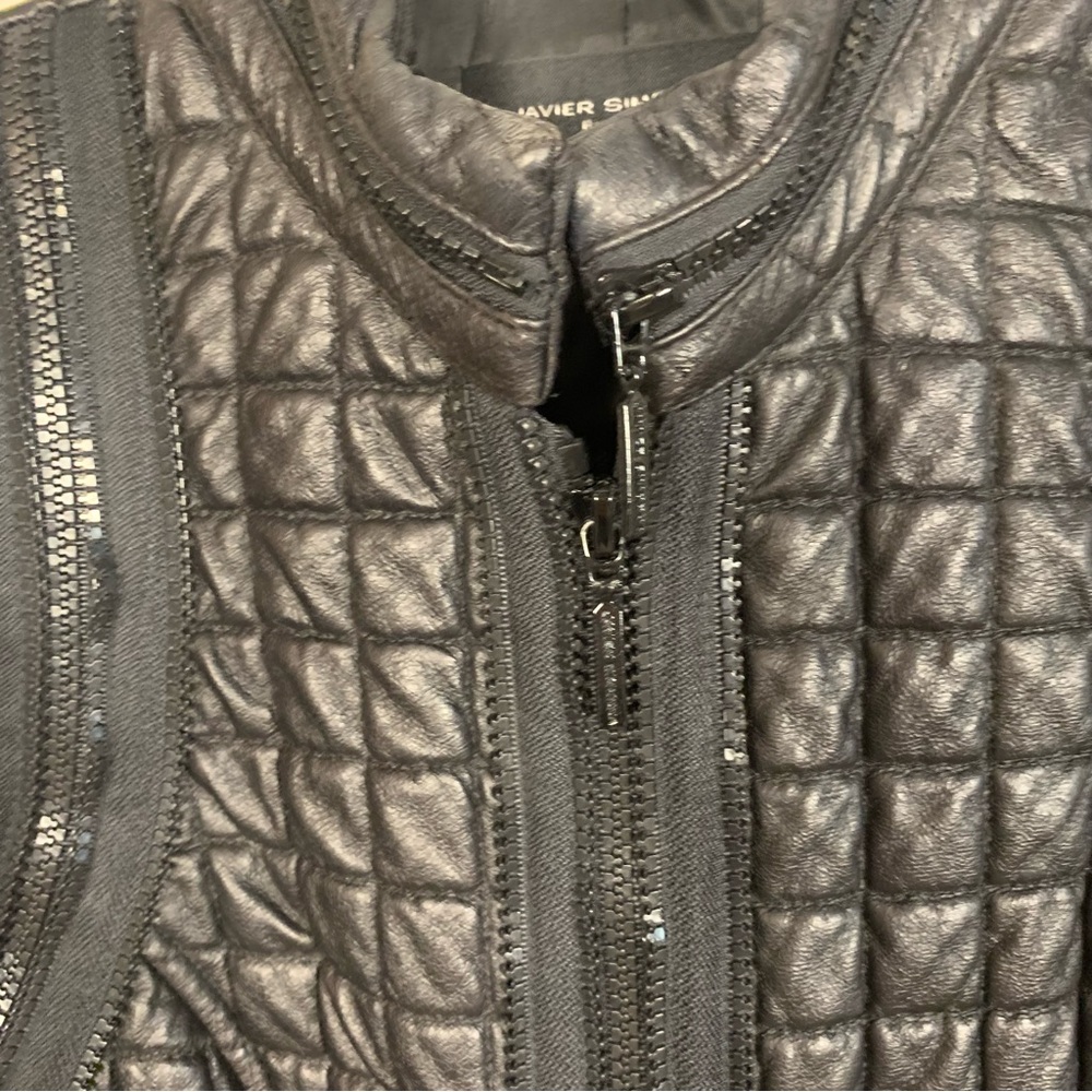 Javier Simorra Barcelona Vegan Faux Leather Quilted Zipper Track Detail Vest - Picture 12 of 14